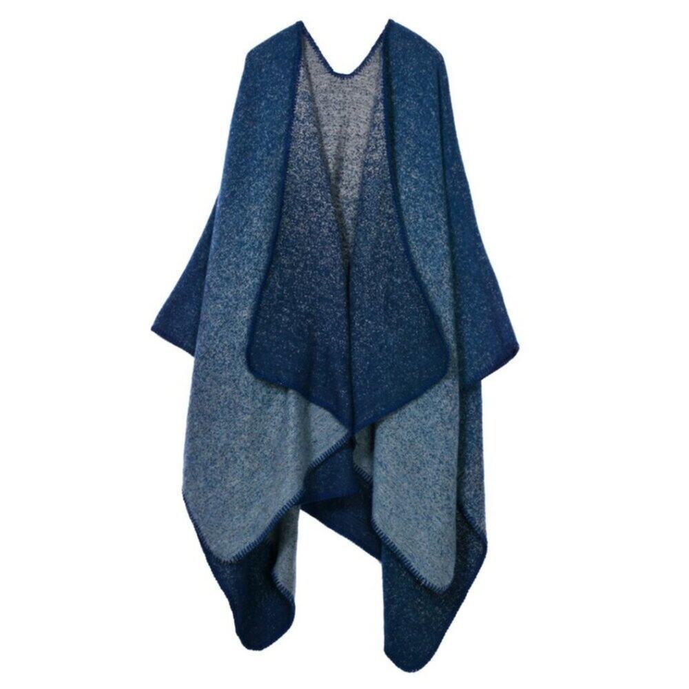 2/$30 NEW Boho Blue Ombre Ruana Oversized Open Wrap Poncho Blanket Scarf